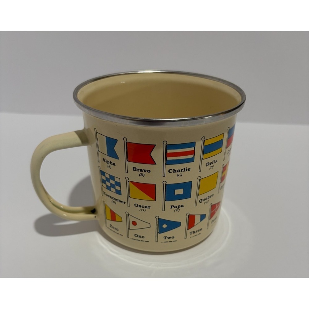 Gift Republic Nautical Flags Enamel Mug 500ml Camping Coffee Cup Maritime